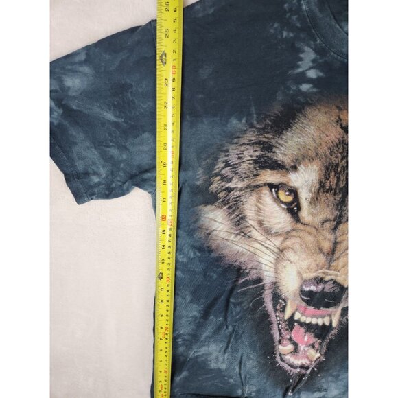 Vintage The Mountain Shirt Mens Medium Blue Tie Dye Wolf 90s Crew Neck - Picture 9 of 9